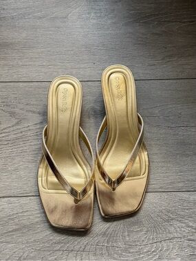 Open Edit Gold Kitten Heels